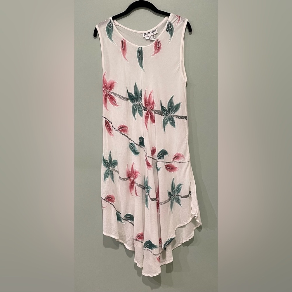 Vintage Jessica Taylor 100% Rayon Costal Hand Painted and Embroidered dress